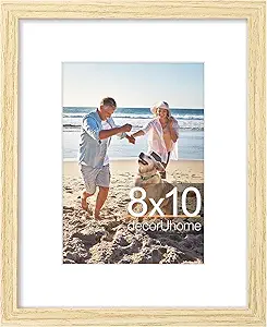 decorUhome 8x10 Picture Frame, Display Photos 5x7 with Mat or 8x10 Unmatted, Engineered Wood Frame with Plexiglass for Wall and Tabletop Display, Natural, Set of 1