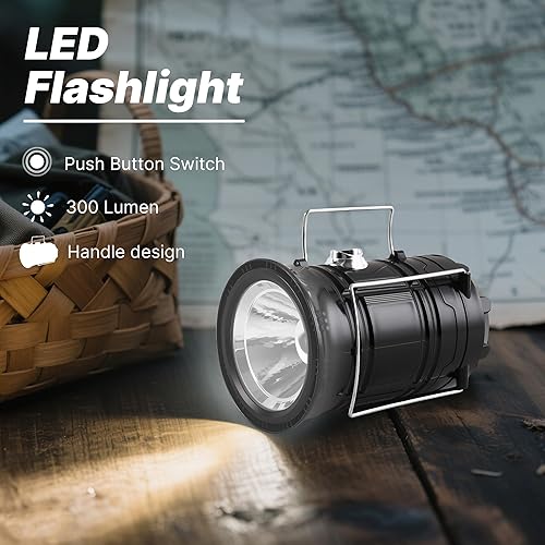 Miniatura 6 de Lichamp Linterna solar plegable portátil para campamento, linterna LED recargable por USB, kits de supervivencia para cortes de energía, suministros