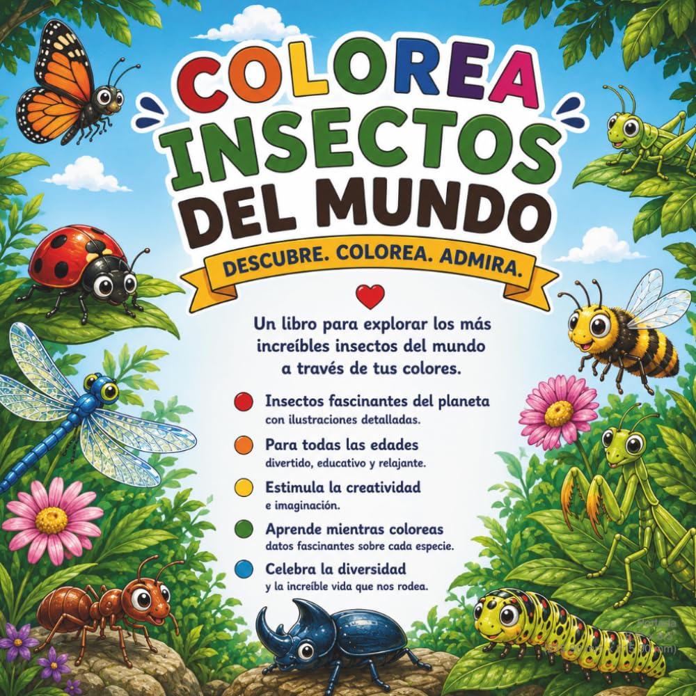 Colorea Insectos del Mundo: Descubre, colorea y admira más de 25 increíbles insectos y pequeños invertebrados de todo el mundo | Libro para niños, jóvenes y adultos