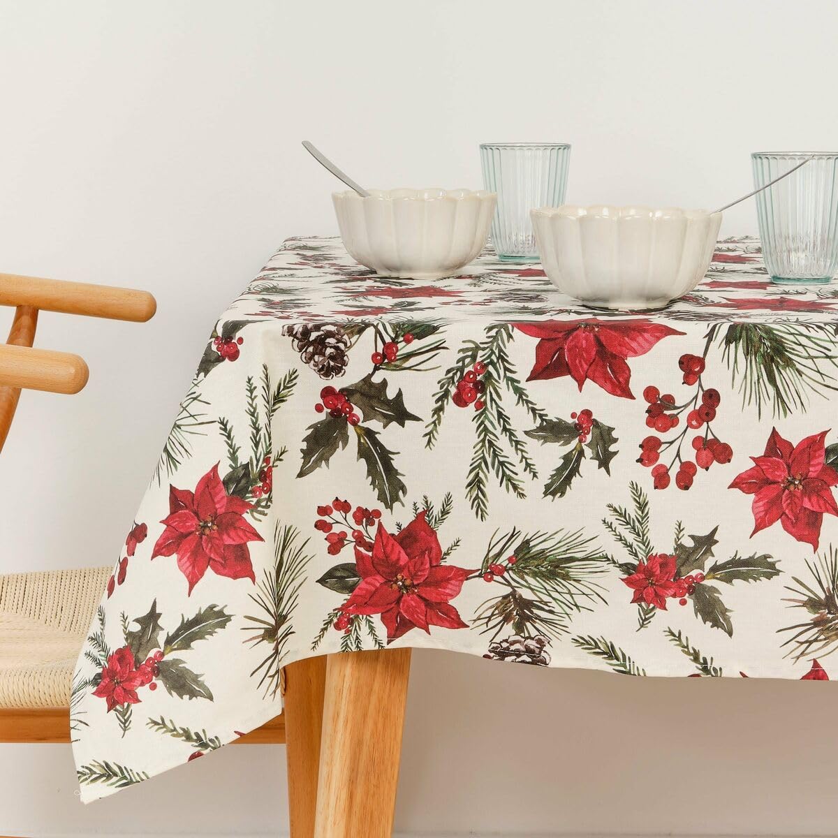 Muaré Mantel resinado Antimanchas Christmas Flowers 250 x 140 cm S9802183 - EAN: 8434563382273