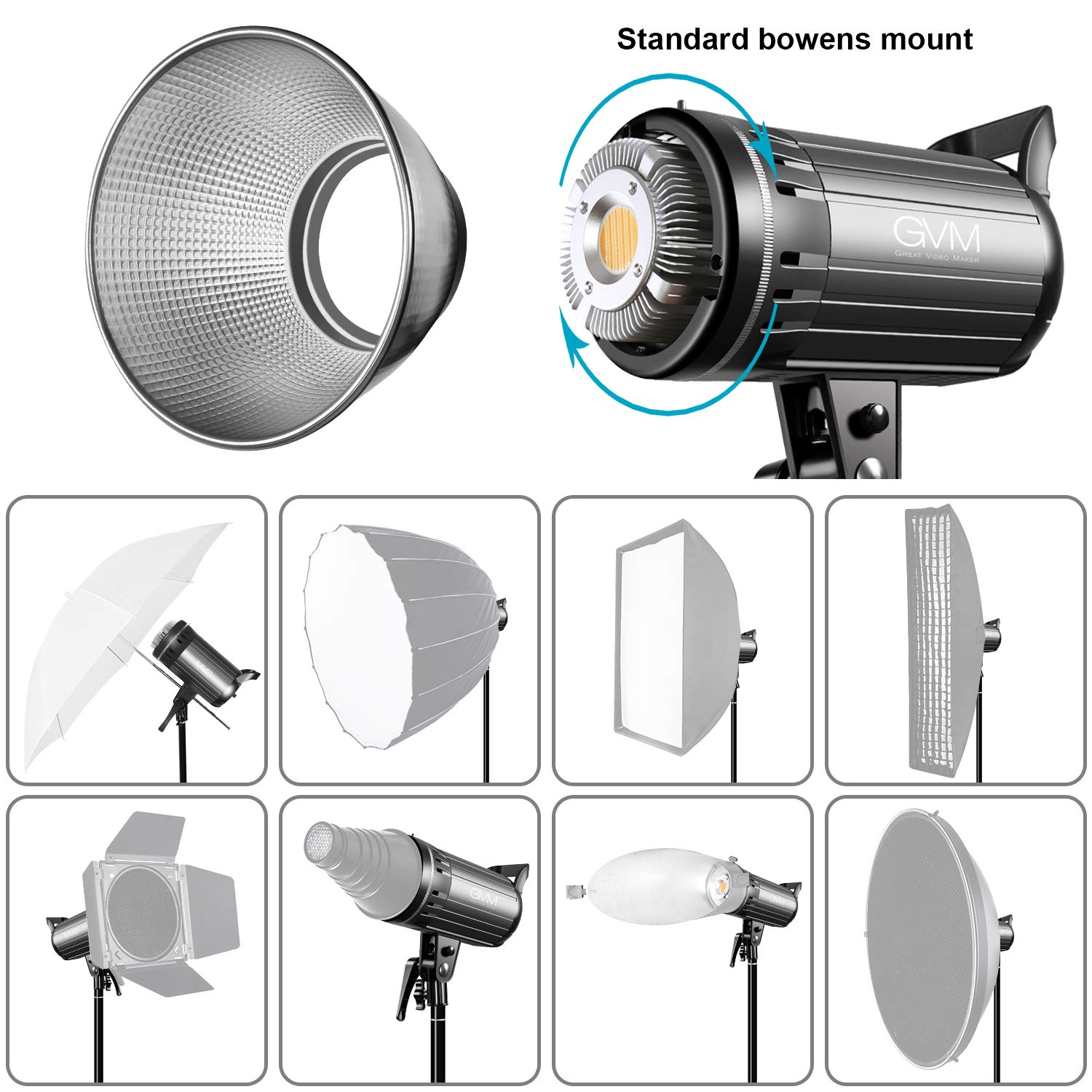 GVM LED Videoleuchte,100 W,CRI97+/ 3200K ~ 5600K,Bowens Halterung,LED Dauerlicht Fotografie,mit intelligentem App Steuersystem, für Videoaufnahmen, Kinderfotografie, Hochzeit, Outdoor Aufnahmen