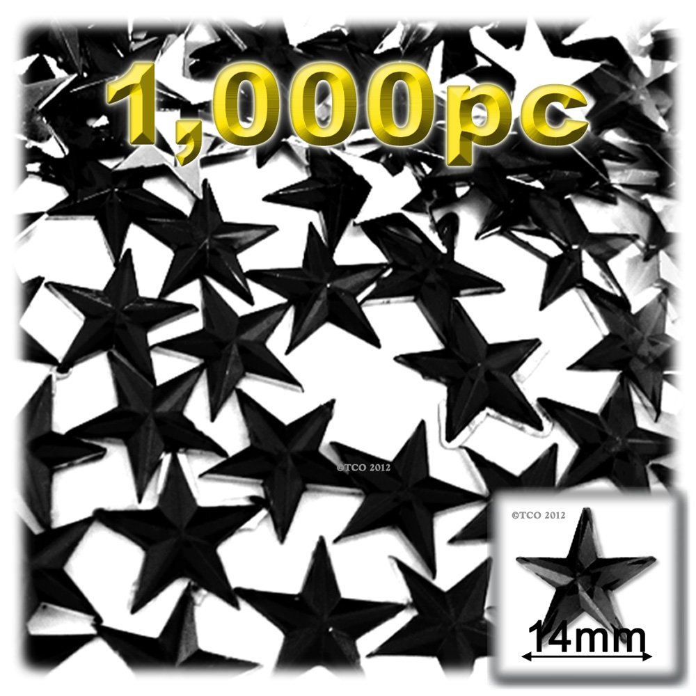 1,000pc Flatback Acrylic Rhinestones Star 14mm - 46ss Jet Black