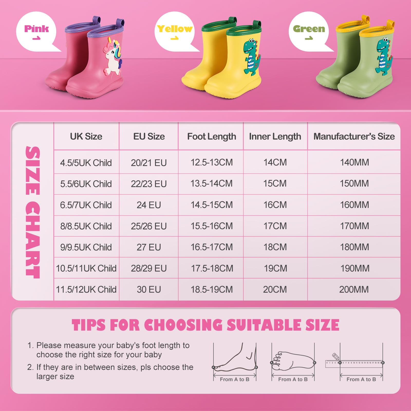 MASOCIO Bottes de Pluie Enfant Fille Garçon Botte Caoutchouc Léger Chaussure Impermeable Enfant de Dessin Animé d'animaux Mignons Taille 20-30