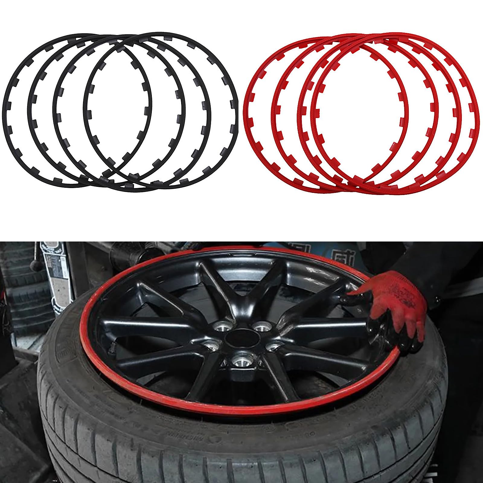 4 Stück Felgenschutz Nylon Uberturbine-Rad–Streifen zur Verhinderung von Bordsteinausschlägen, für Tesla Model 3/y (Schwarz, fit 18 Zoll Rad)