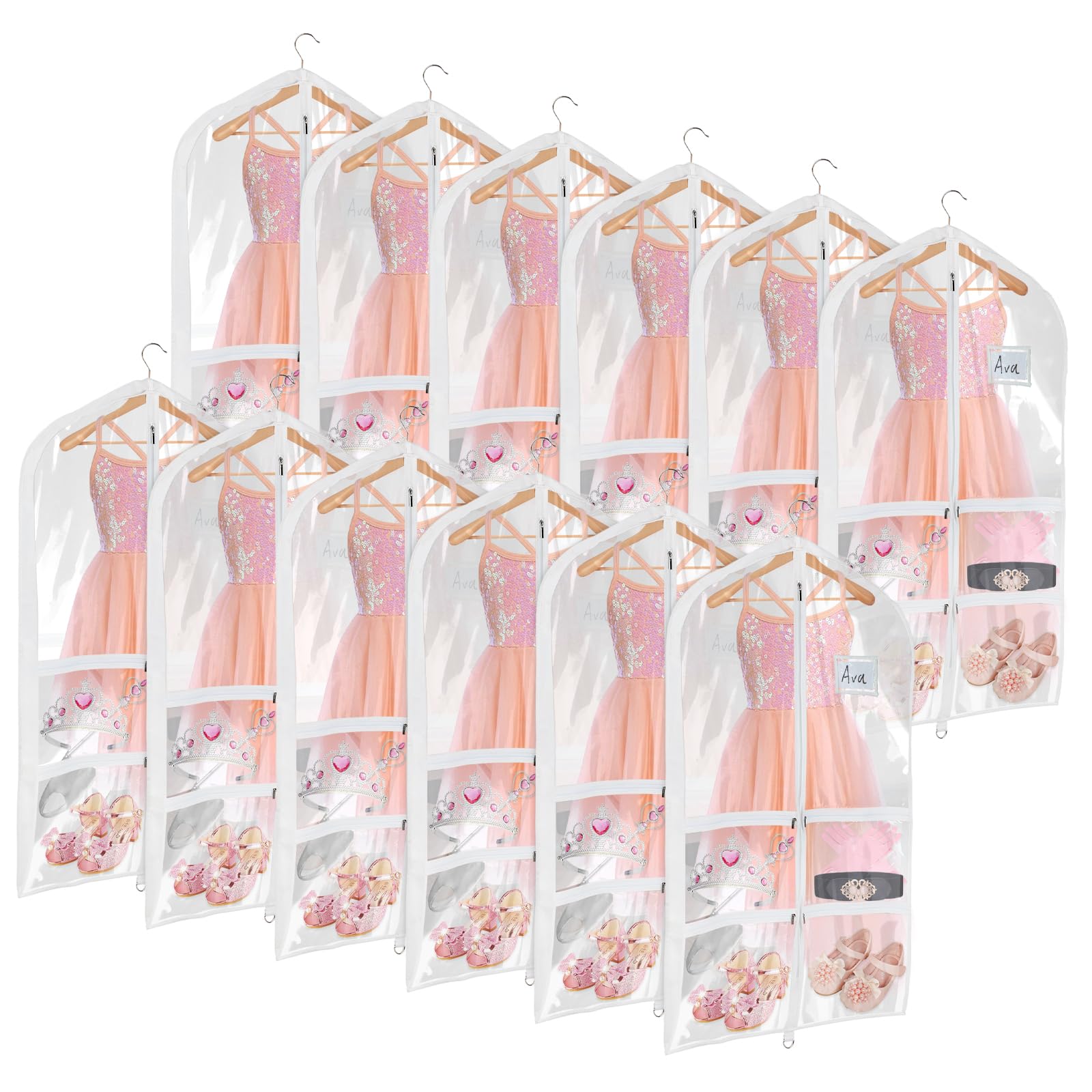Univivi Clear PVC Dance Costume Bags 12 Pack Garment Bag 40 Inch for Dance Competitions with 4 Medium
