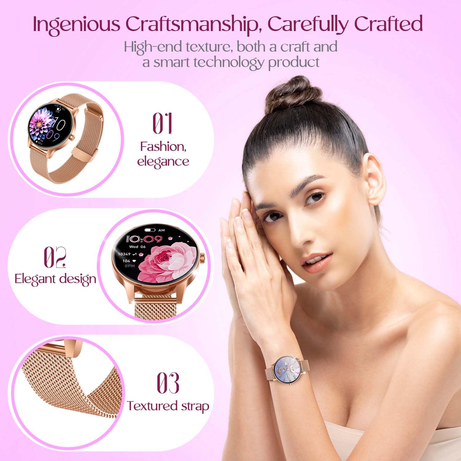 Smartwatch Donna Orologio Chiamate Bluetooth: 1,27" Tondo Touch Orologi Smart Watch da Impermeabile Sport Fitness Contapassi Cardiofrequenzimetro Pressione Caloriec Oro Polso per Android iOS Telefono