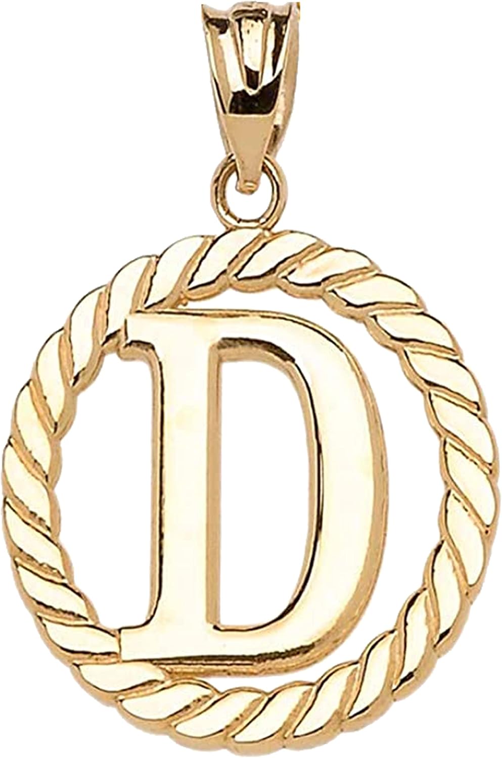 Polished 10k Yellow Gold Personalized Initial "A-Z" Roped Circle Charm Pendant