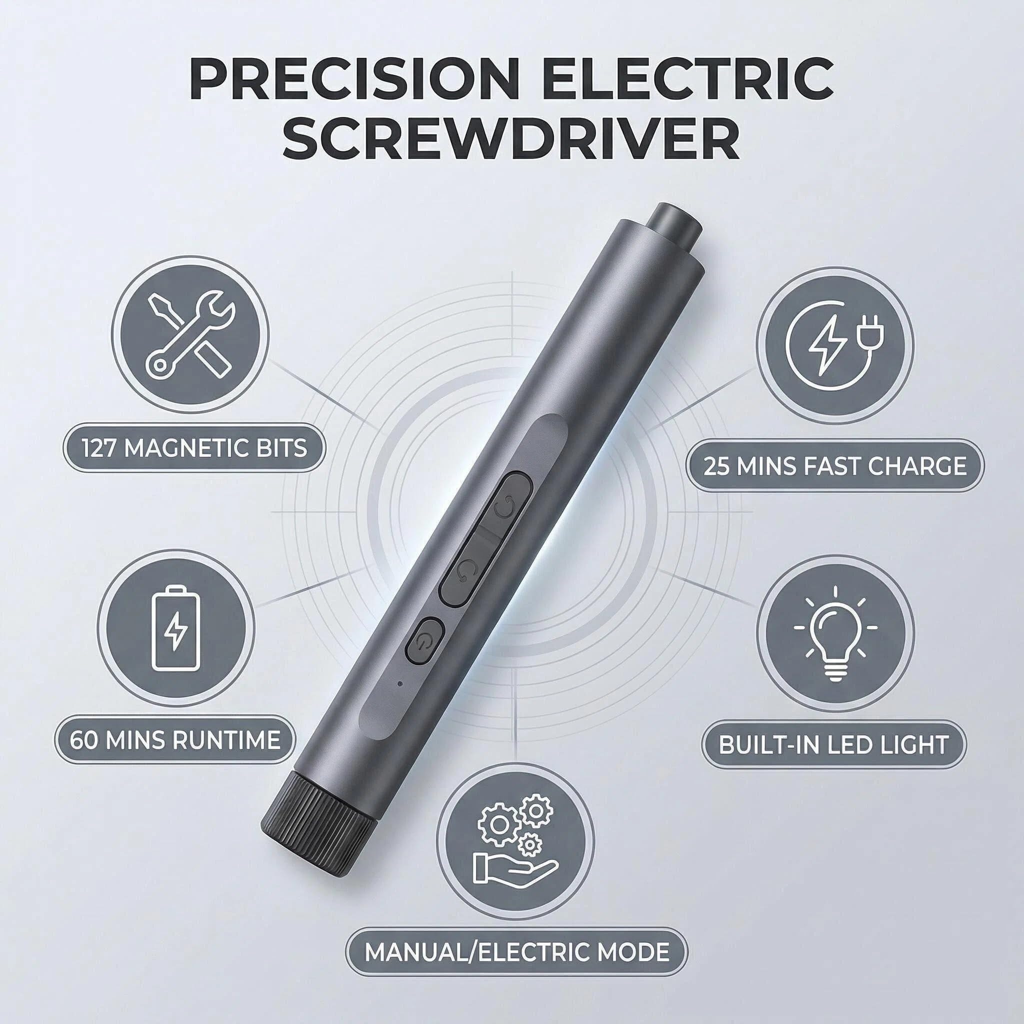 Juego de destornilladores eléctricos de precisión, puntas magnéticas 127 en 1, USB C recargable, luz LED, modos manuales y eléctricos, kit de herramientas de reparación portátil inalámbrico