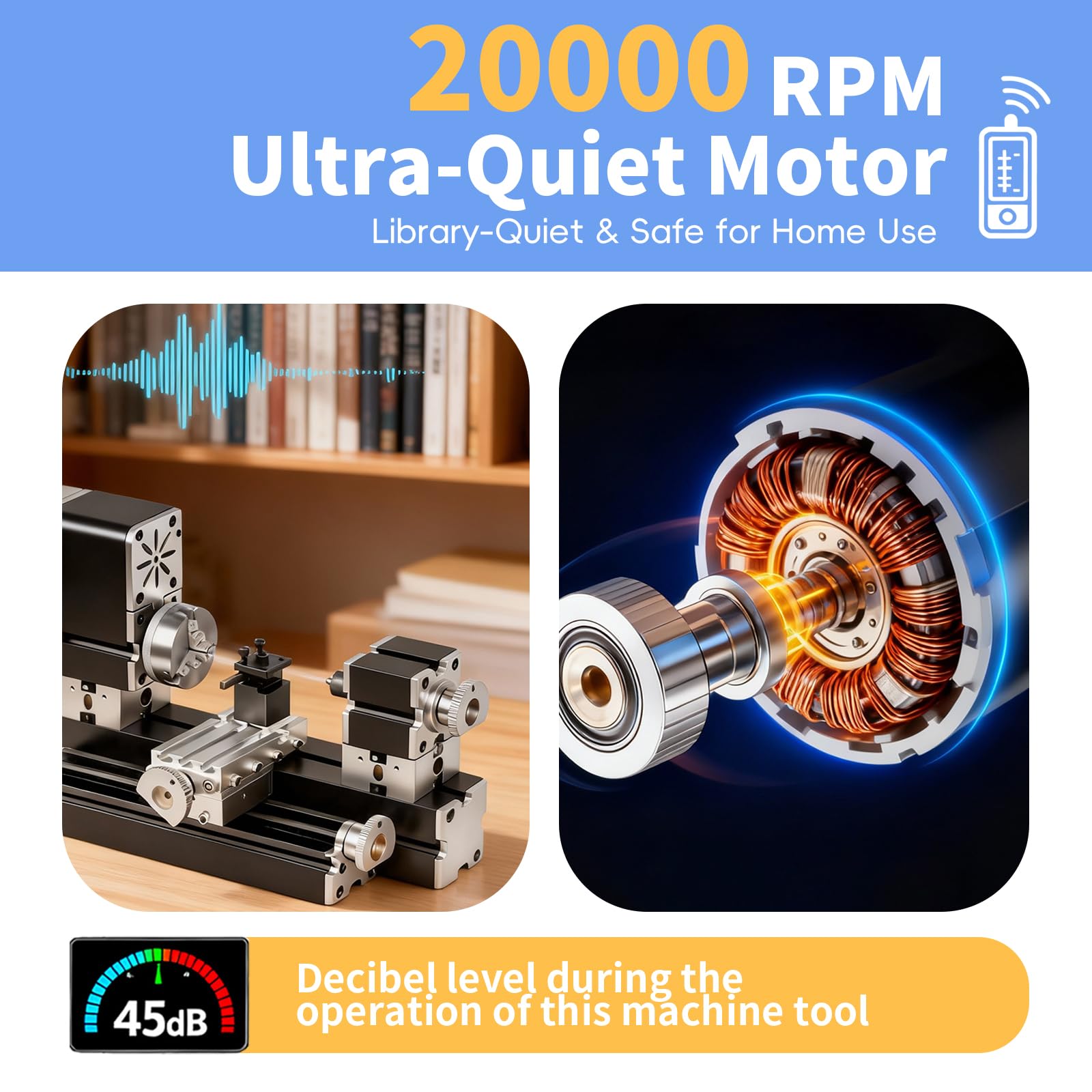 Mini torno de metal con juego de 5 cortadores con punta de carburo de 4 x 4 mm, motor de 20000 rpm, precisión de 0.02 mm, construcción totalmente metálica, para girar metal suave/madera/acrílico