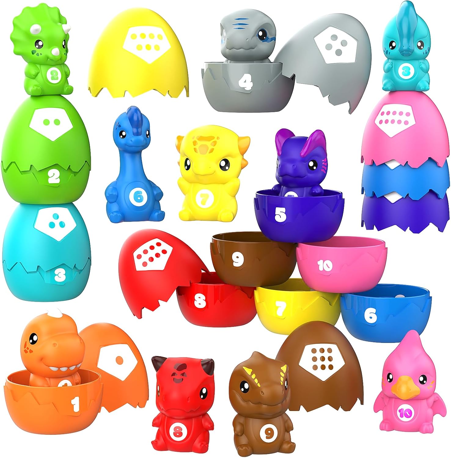 Dinosaur Baby Learning Toys for Toddlers 1-3, 20Pcs Dino Matching Egg Toys, Montessori Counting, Stacking & Sorting Fine Motor Games, Christmas Birthday Gift for Kids Boys Girls Age 12-18 Months