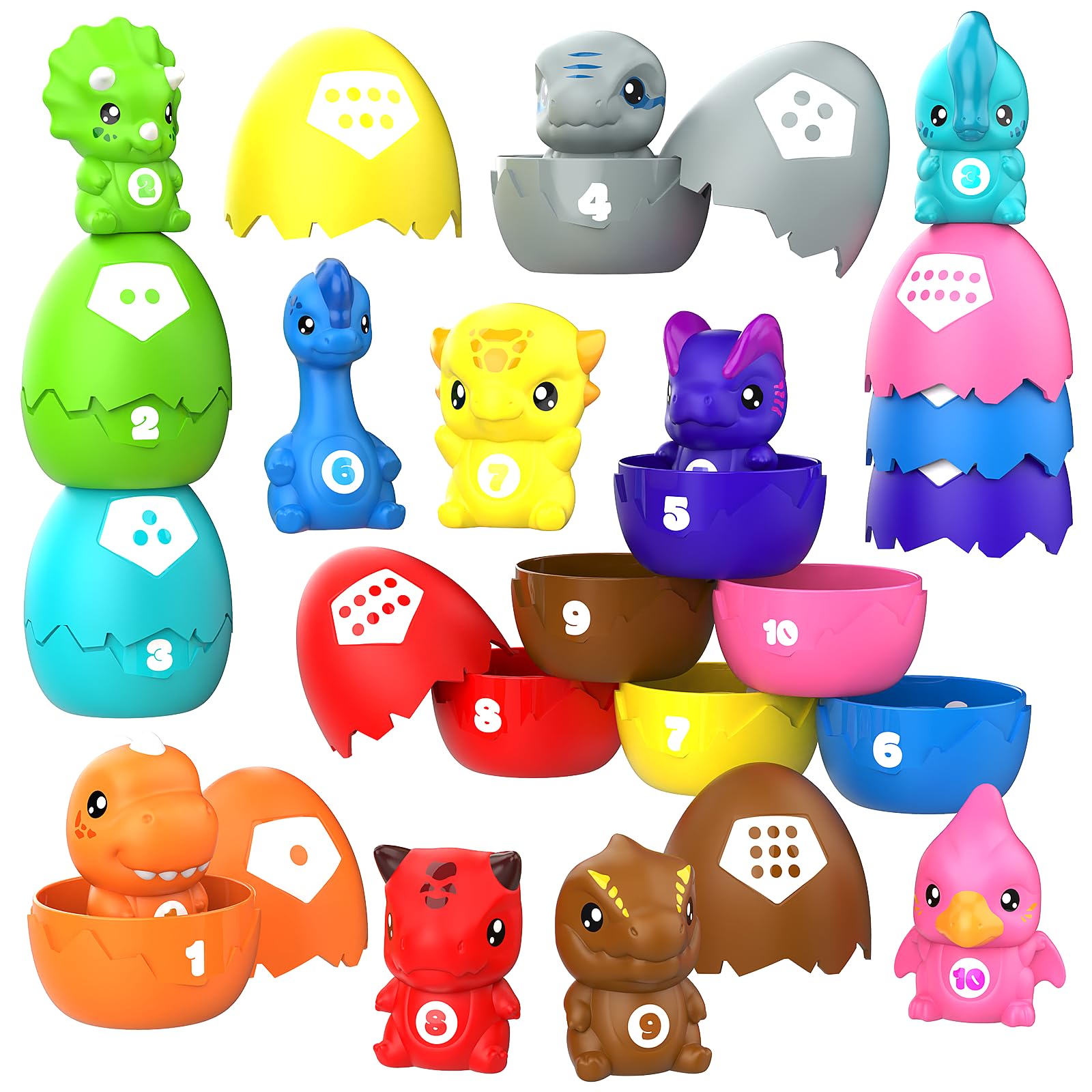 Dinosaur Baby Learning Toys for Toddlers 1-3, 20Pcs Dino Matching Egg Toys, Montessori Counting, Stacking & Sorting Fine Motor Games, Christmas Birthday Gift for Kids Boys Girls Age 12-18 Months