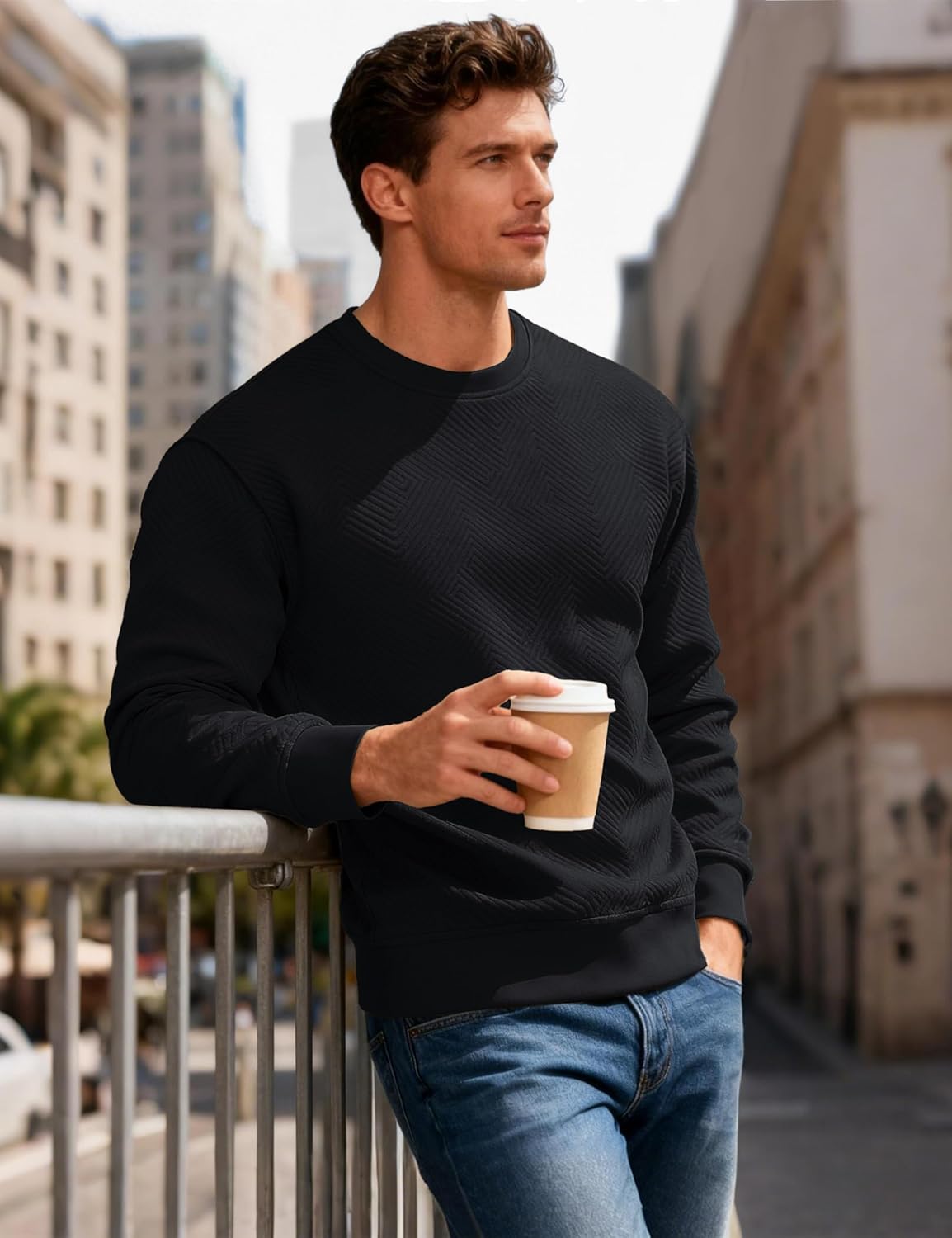 MAGCOMSEN Mens Crewneck Sweatshirts Long Sleeve Geometric Textured Pullover Shirts Winter Fall Casual Soft Sweatshirt - Image 4