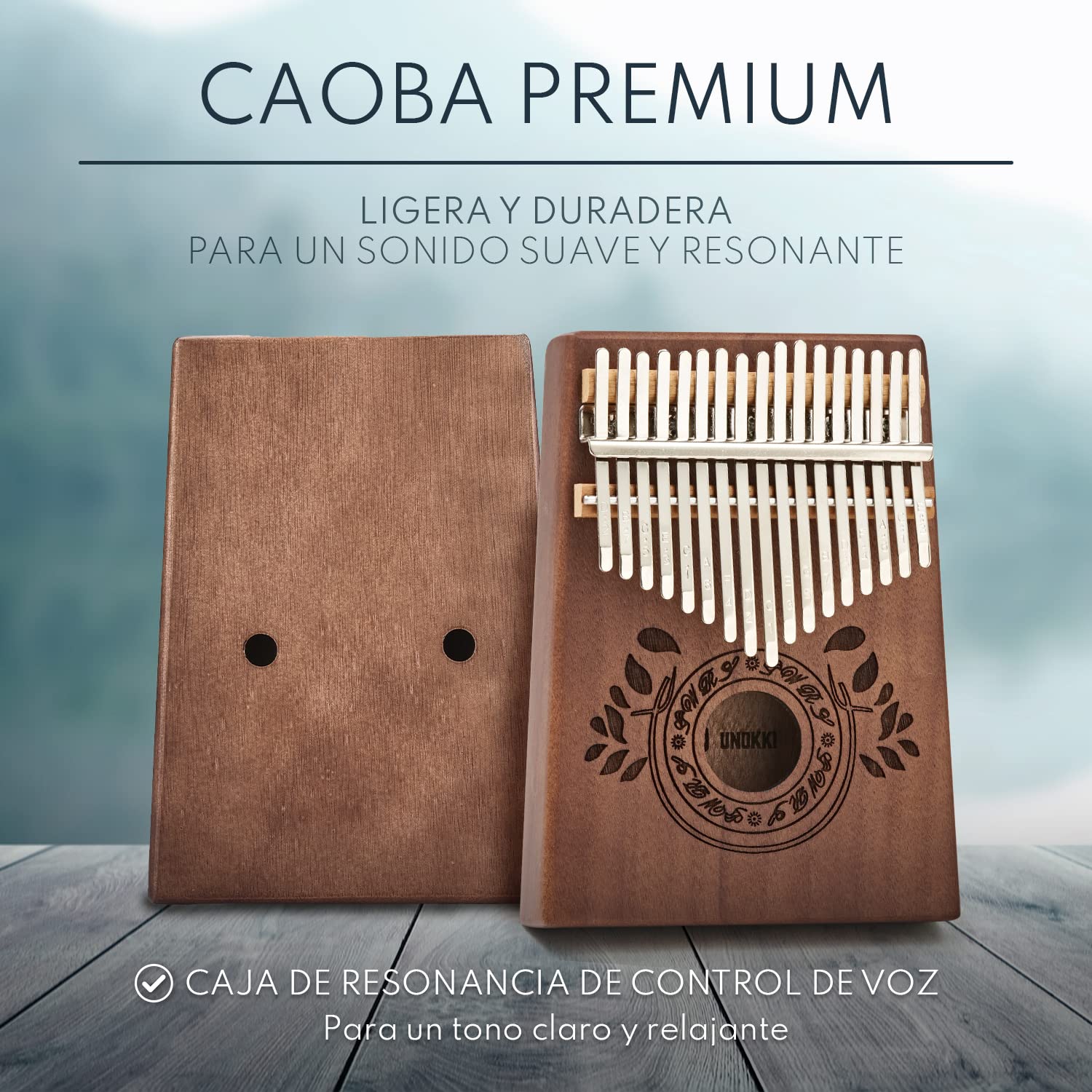 El piano de pulgar de 17 teclas UNOKKI Kalimba, una mbira de caoba de primera calidad, liviana y duradera en color marrón chocolate, es un regalo de bienestar y reducción del estrés para todos.