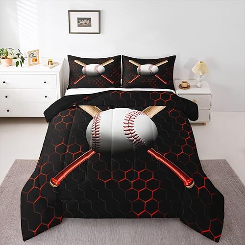 Juego de edredón de béisbol hexagonal para niños, juego de ropa de cama de panal de abeja neón para niños, adolescentes y jóvenes, juegos de edredón