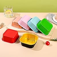 Vista 6 de Juego de 40 moldes cuadrados de papel de aluminio para cupcakes de 10 oz con tapas, moldes para brownies, moldes desechables grandes de 4”x4