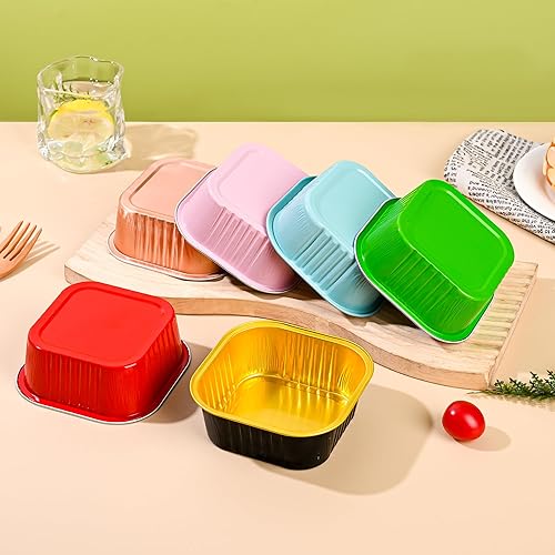 Miniatura 5 de Findful Mini Moldes para Pasteles con Tapas (10oz, 40 Unidades) Moldes de Papel de Aluminio Cuadrados Forros para Cupcakes Tazas de Hornear para