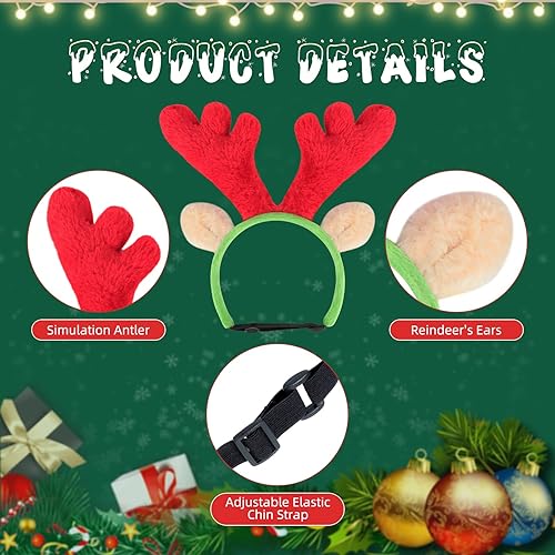 Miniatura 4 de BWOGUE Juego de diadema de cuernos de reno de Navidad para perro y bufanda de rayas rojas, blancas y verdes, disfraz de Navidad para mascotas,