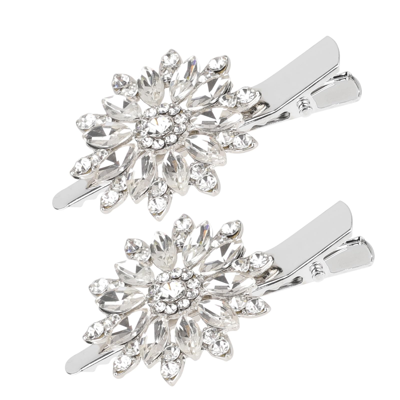 2PCS Crystal Rhinestone Flower Hair Clip Bling Accessories for Women Bride Bridesmaid French Hairpins Fancy Barrettes Hair Jewelry