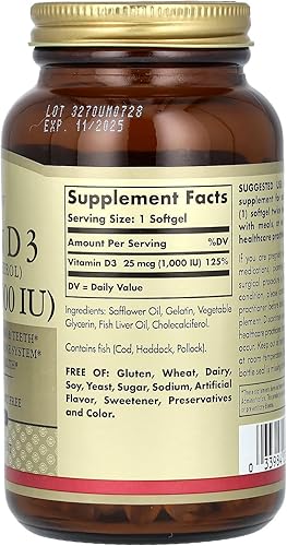 Miniatura 4 de Solgar Vitamina D3 Colecalciferol 25 MCG 1000 UI cápsulas blandas ayudan a mantener huesos saludables, sistema inmunológico de los dientes, apoyo
