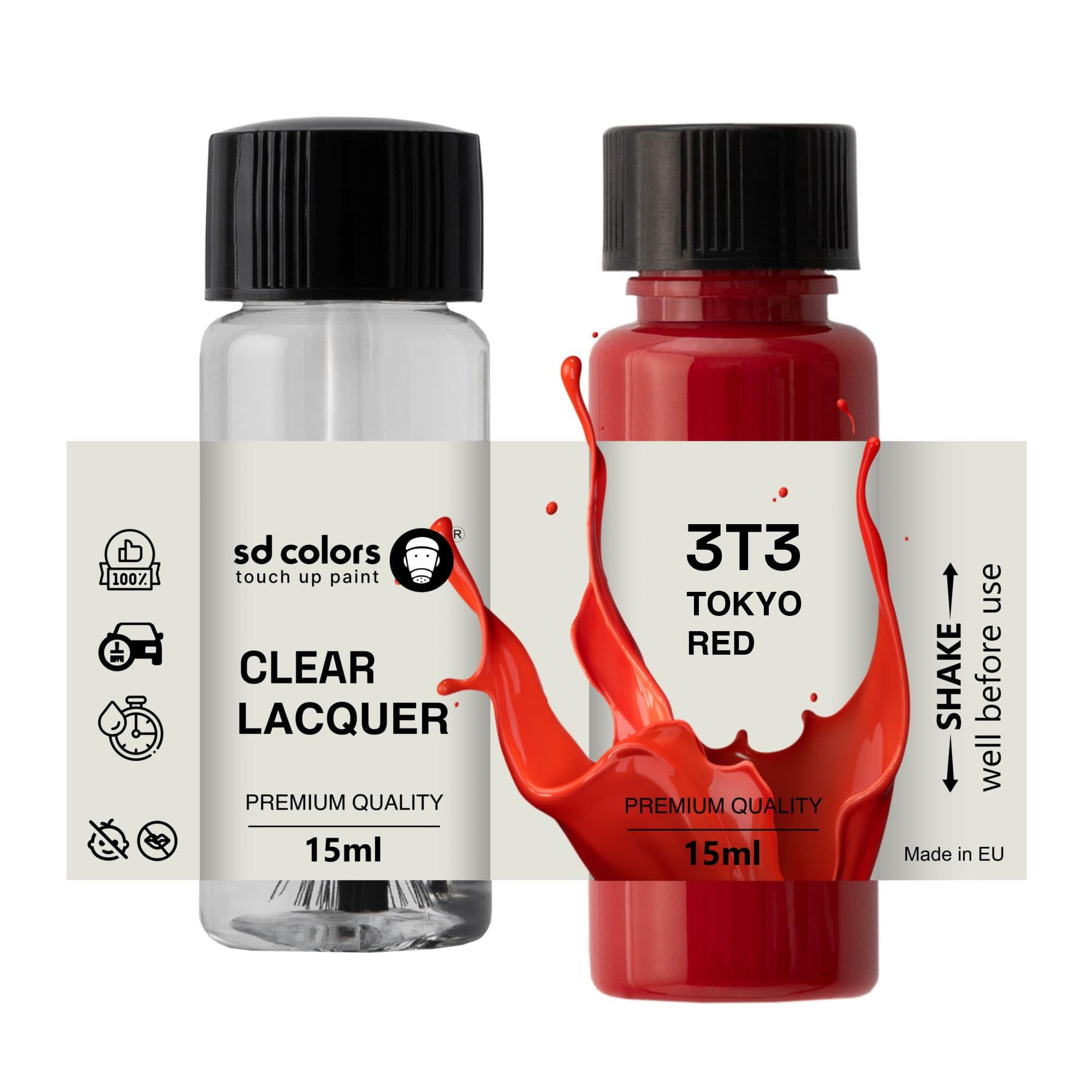 Sd Colors Paint+Lacquer Tokyo Red 3T3 New Touch Up Paint 15 Ml Repair Scratch Chip Brush Color Code 3T3 Tokyo Red (Paint+Lacquer)