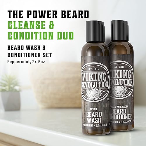 Miniatura 7 de Best Deal Juego de acondicionador para barba con aceite de argán y jojoba, suaviza y fortalece menta natural y aroma a eucalipto, champú para barba