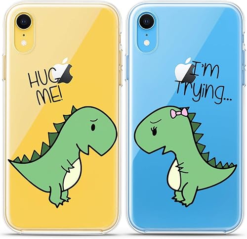 Miniatura 9 de Fundas a juego para parejas compatibles con Samsung S23 S22 Ultra S21 FE S20 Note 20 S10e A50 A11 A14 Verde Lindos Dinosaurios Fancy Hug Me Adorable