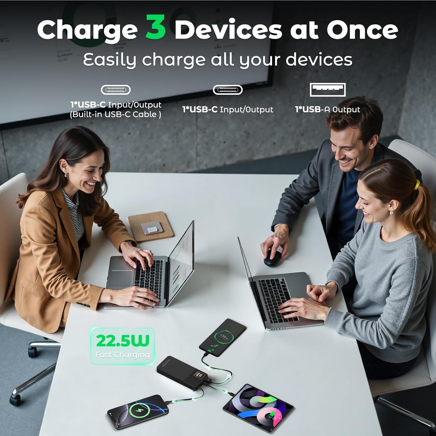 Portable Charger Power Bank, 10000mAh 22.5W Super Fast Charging Powerbank with Built-in USB C In&Out Cable, Slim External Battery Pack for iPhone 16/15/14/13/12/11 iPad Samsung S24 S23 Android (Black) - Image 4