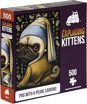 Pug with a Pearl Earring Jigsaw Puzzle by Exploding Kittens - 500 Pieces Jigsaw Puzzle for Adults, Teens, and Kids - Dog Puzzle, Funny Puzzle, Art Puzzle