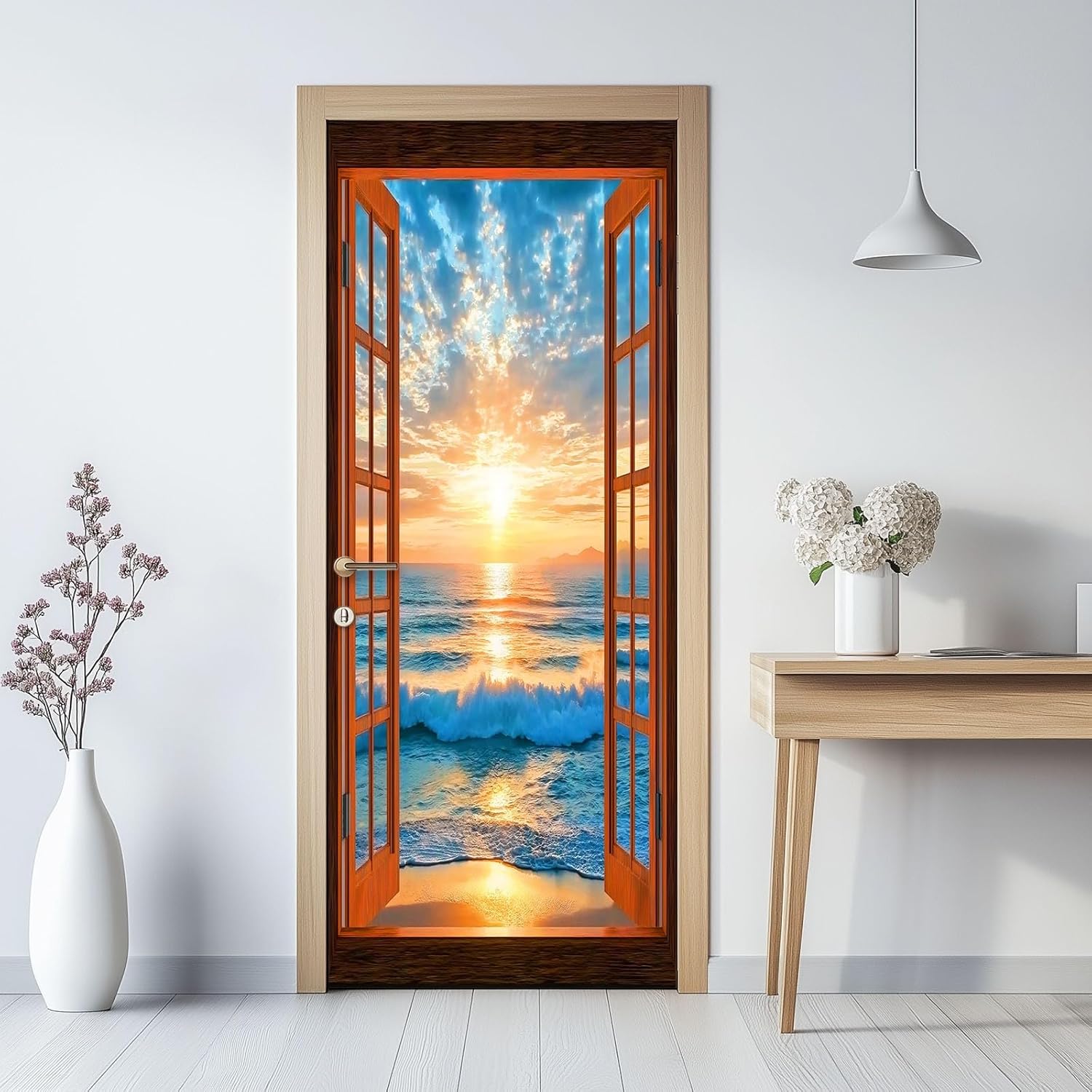 DSAOMO Stickers Porte Poster Fleur 3D Papier Peint Porte Trompe L'oeil Pour Salon Chambre Décoration De La Maison Stickers Muraux Imperméable Stickers Amovibles 77x200cm(B X H