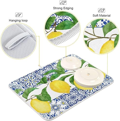 Vista 128 de Tapete de secado de platos de mariposas botánicas para encimera de cocina, almohadilla de secado de microfibra absorbente, grande, 18 x 24 pulgadas