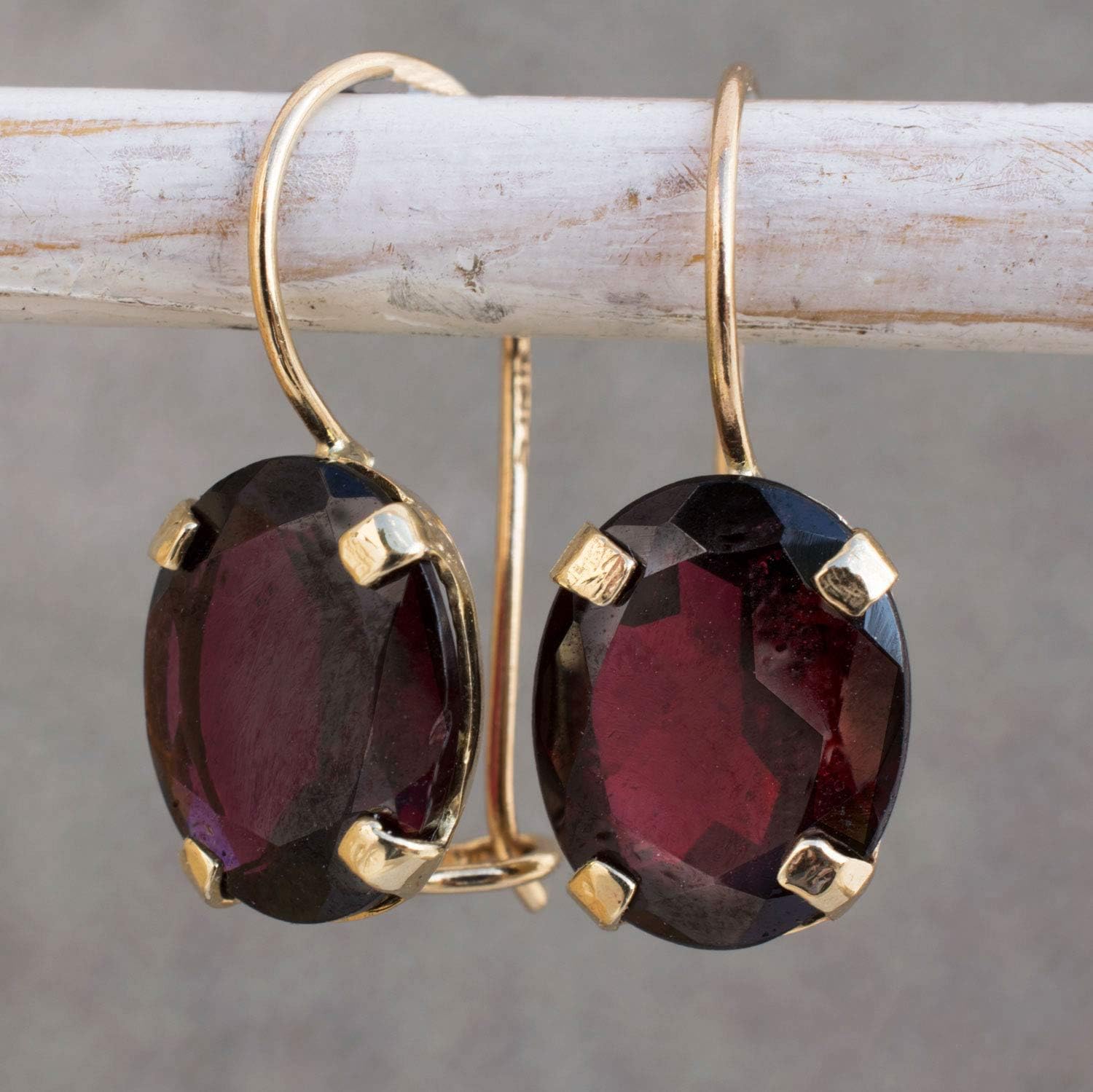 14K Gold Garnet Earrings for Women - 8x10mm Oval Gemstone - Garnet Gold Earrings - Timeless Gold Dainty Dangle Drop Earrings - January Birthstone Earrings