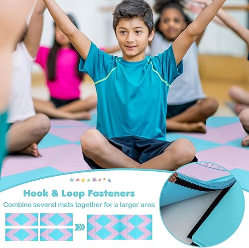 Vista 53 de Giantex 4'x10'x 2" Gymnastics Mat, 4-Panel Folding Aerobics Exercise Mat w/Hook & Loop Fastener, Carrying Handle, Portable Tumbling Mat for