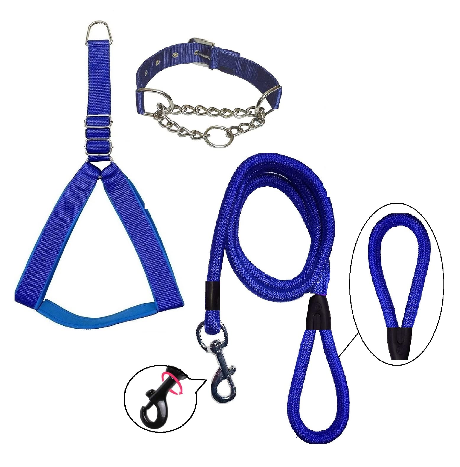 Hachiko:-(Combo of 3) Nylon Padded Adjustable Dog Harness+Choke Collar+Rope(Small,Blue) (B09WYKX579) Amazon Price History, Amazon Price Tracker
