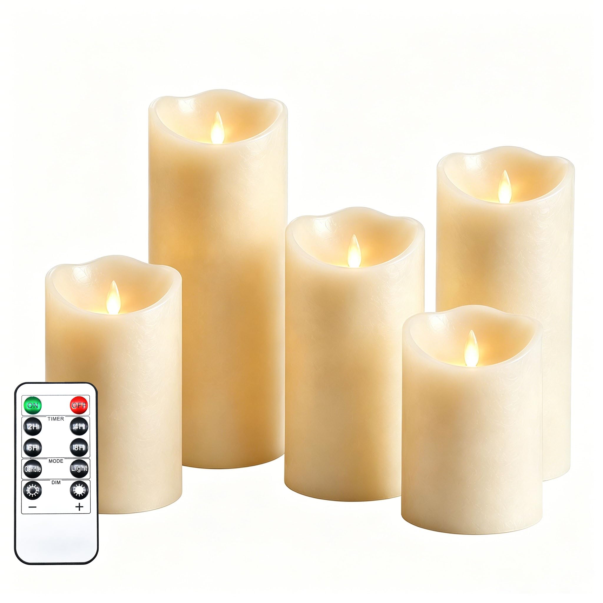 Da by świece LED, bezpłomieniowe, na baterie, 300 godzin, zestaw 5 świec dekoracyjnych (2 x 10 cm, 2 x 13,5 cm, 1 x 16,5 cm). Prawdziwy, migoczący płomień LED z beżowego wosku.