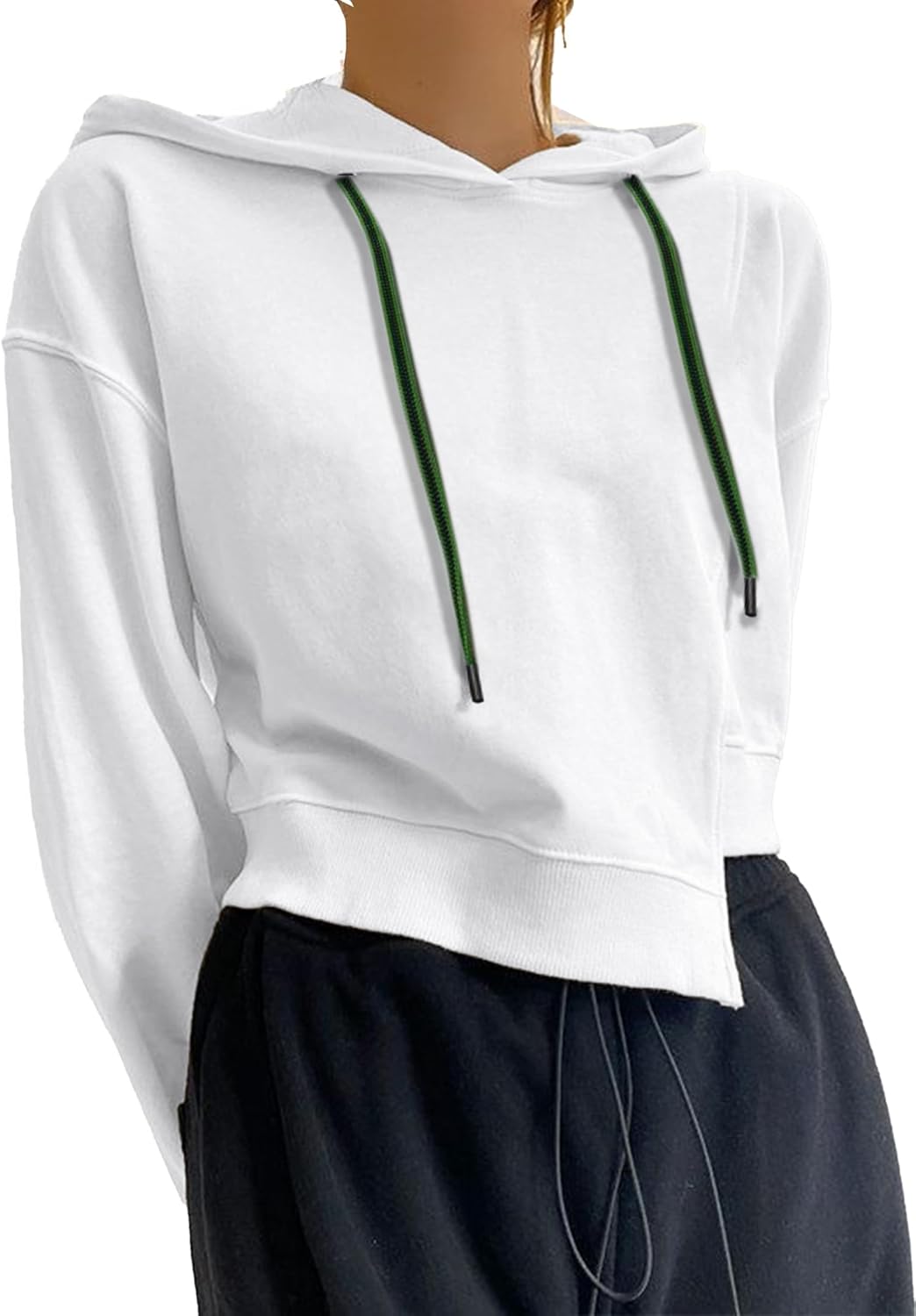 Avanova Women Asymmetrical Long Sleeve Crop Hoodie Drop Shoulder Sweatshirt