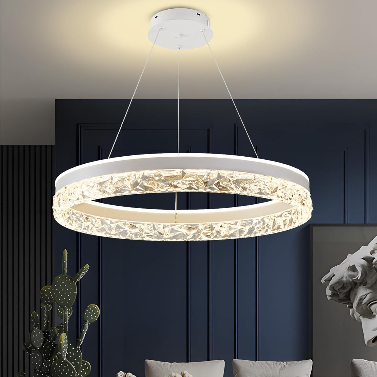 Modern LED Chandelier Pendant Lighting for Kitchen Island, 3000K/4500K/6000K Selectable Ceiling Light Fixture, LED Pendant Light Chandelier Hanging Light Fixtures for Dining Room Living Room (White)