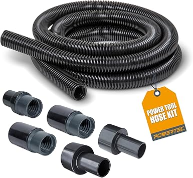 POWERTEC 70347 10 Ft. طقم خرطوم مجموعة الغبار مع 5 تركيبات لأدوات الطاقة الخشبية المنزلية ومتجر الرطب / الجاف