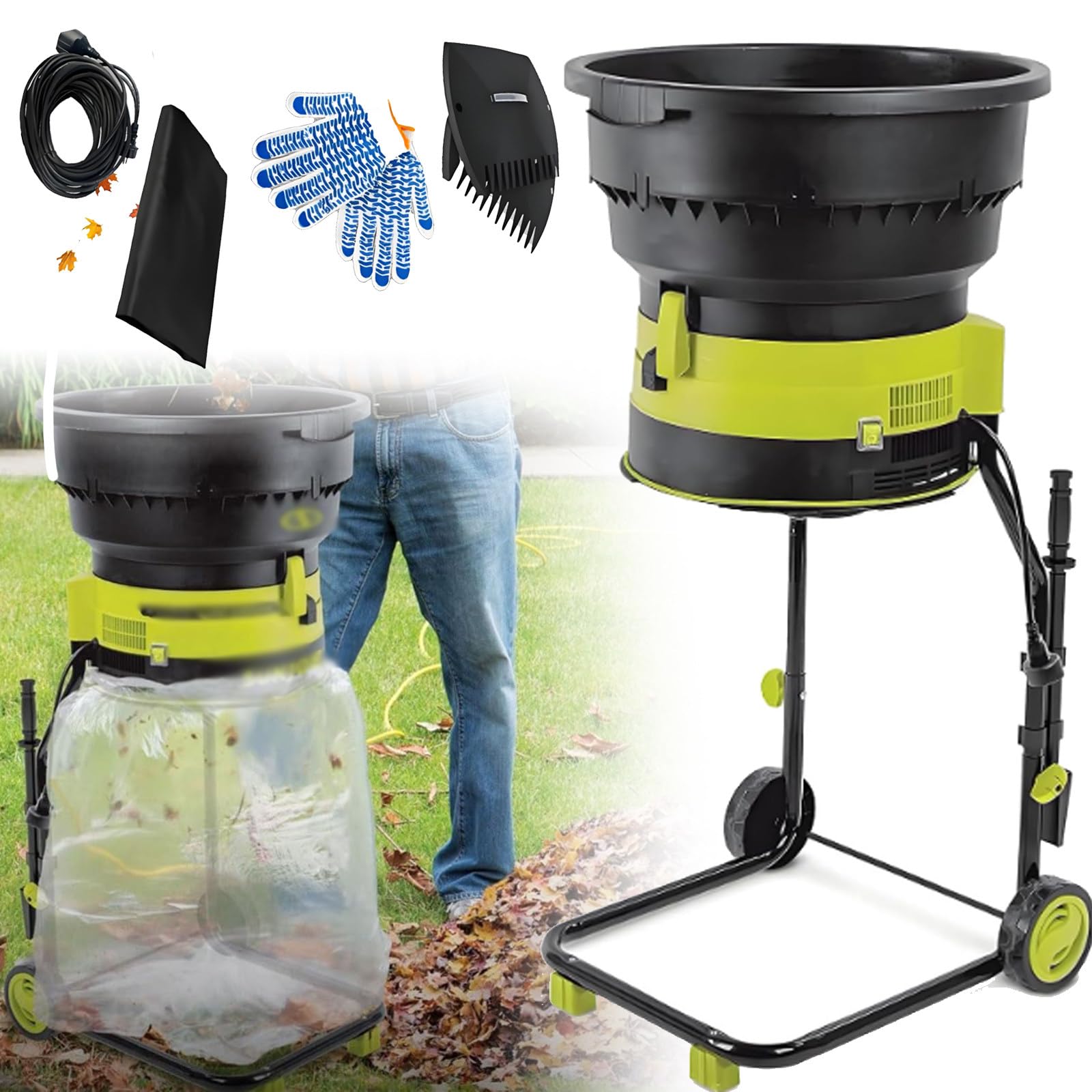 Trituradora eléctrica de jardín, trituradora resistente de 2500 W con características de seguridad, 8000 rpm para ramas, hojas y residuos de jardín