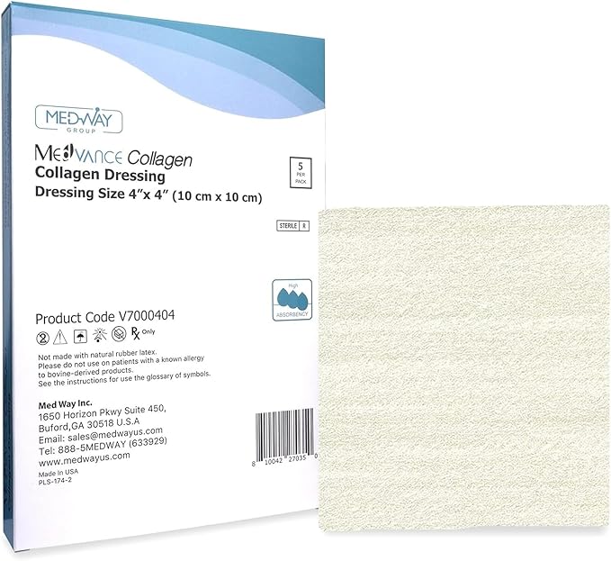 MedVance Almohadillas de Colágeno para Curación Avanzada, Caja de 5 Apósitos 4x4 pulgadas