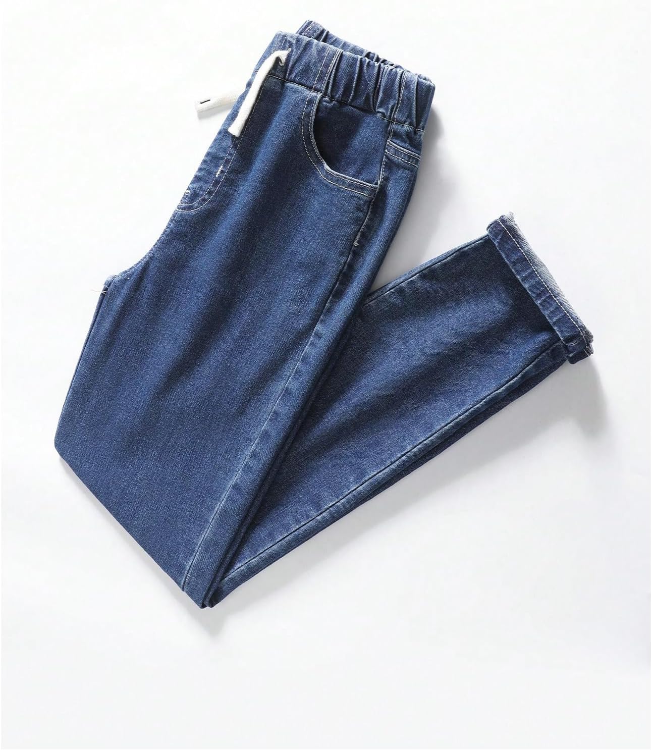 OYOANGLE Boy's Skinny Fit Jeans Elastic Drawstring Waist Tapered Denim Pants with Pockets