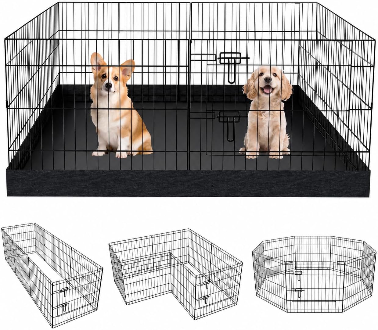 PEEKABOO 30 Inch Dog Playpen for RV Camping, 8-Panel with Square Bottom Pad | Rustproof 30-inch dog playpen with secure door and waterproof square bottom pad for RV camping, indoor and outdoor use.