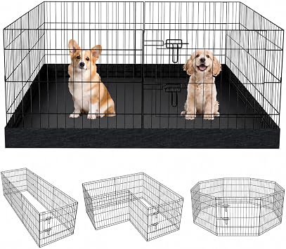 PEEKABOO 24 in Dog Playpen for RV Camping, 8 Panel with Square Bottom Cover | Rustproof 24-inch dog playpen with secure door and washable square bottom cover for RV camping, indoor and outdoor use.