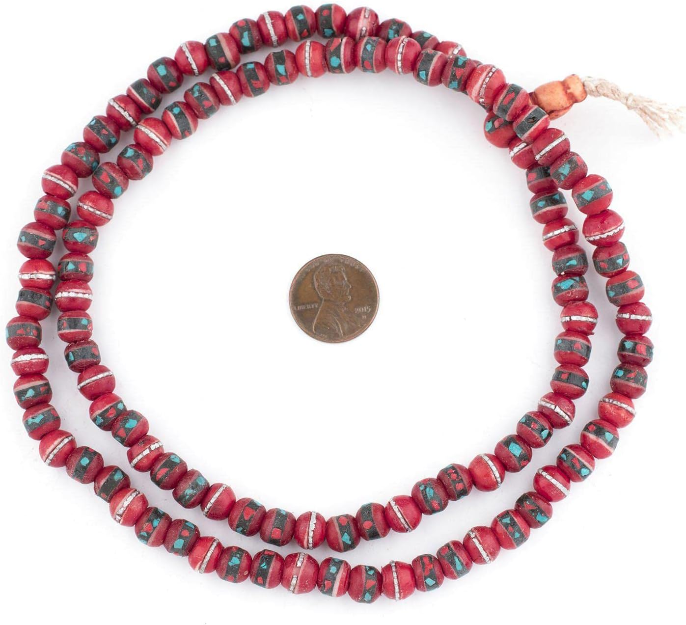 The Bead Chest Mala Meditation Beads - 108 Inlaid Prayer Beads for Yoga, Necklace, Jewelry (8mm, Red Bone)