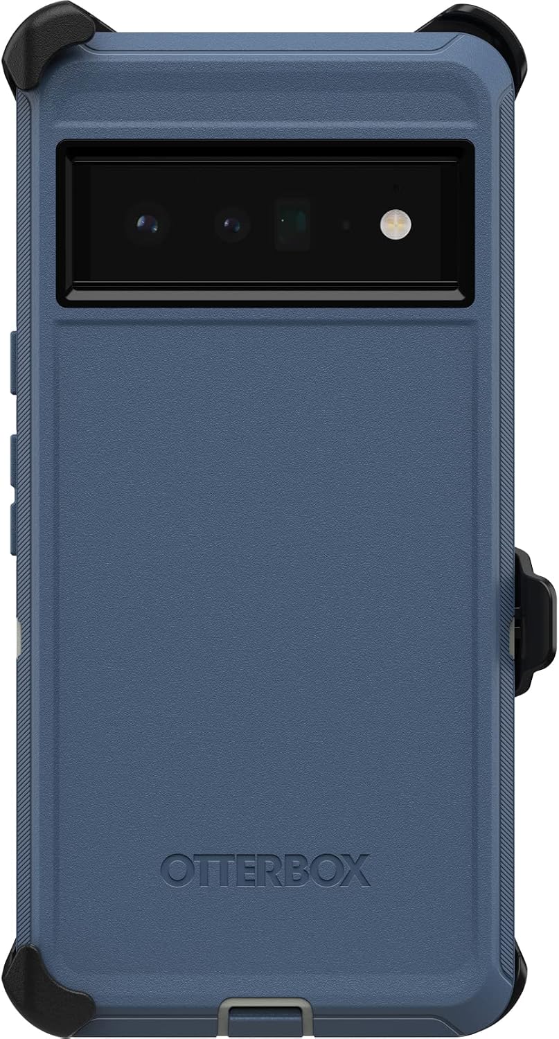 OtterBox Pixel 6 Pro Defender Series Case - FORT BLUE, rugged & durable, with port protection, includes holster clip kickstand