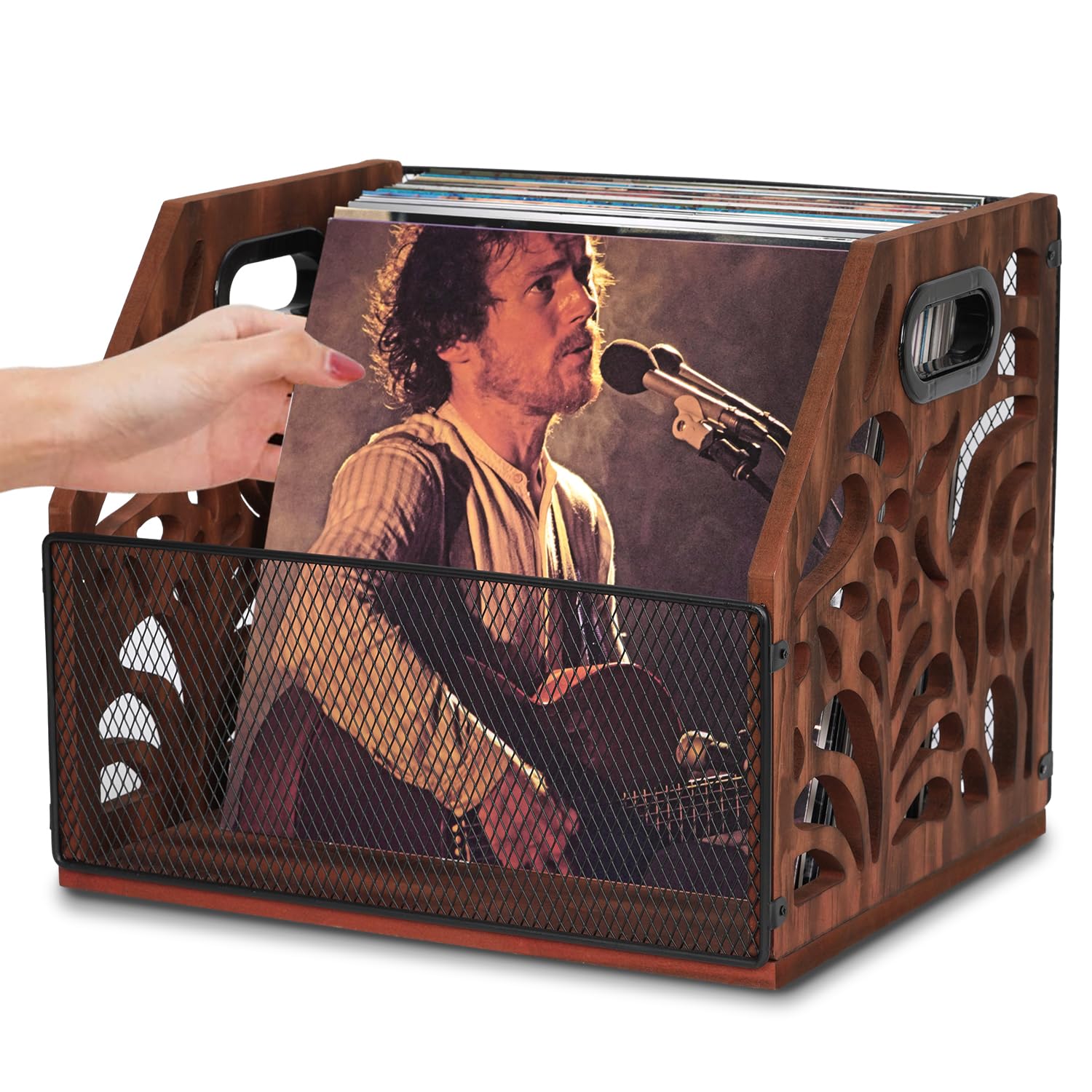 Support de rangement vintage en bois pour disques vinyles - Pour 70 disques vinyles