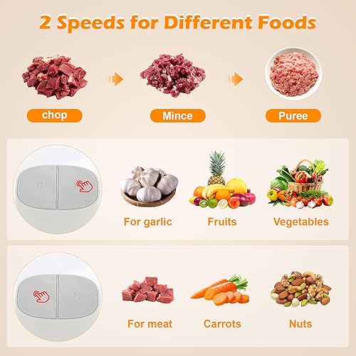Miniatura 8 de Qinkada Procesadores de alimentos con 2 cuencos, picadora de carne de 400 W, picadora de alimentos eléctrica, 2 velocidades, vidrio de 8 tazas y 8