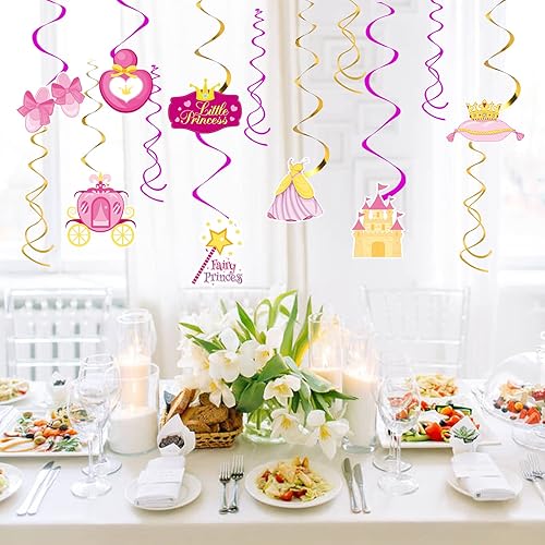 Miniatura 3 de Remolinos colgantes A Little Princess, decoración de remolinos de fiesta de castillo de baby shower, remolinos de techo de papel de aluminio de