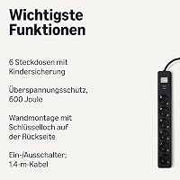 Amazon Basics Elosztó Túlfeszültség Védelemmel 600J, 6 Aljzat, Biztonsági Zárak, 1,4m - black 2