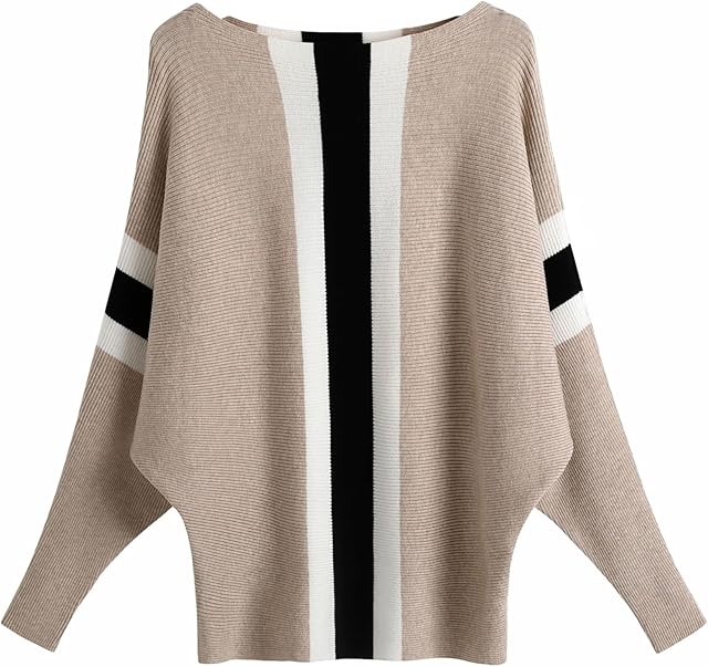 FULIER Dekolt w łódkę, rękawy typu batwing Dolman, luźne dzianinowe swetry i swetry, topy dla kobiet, jeden rozmiar