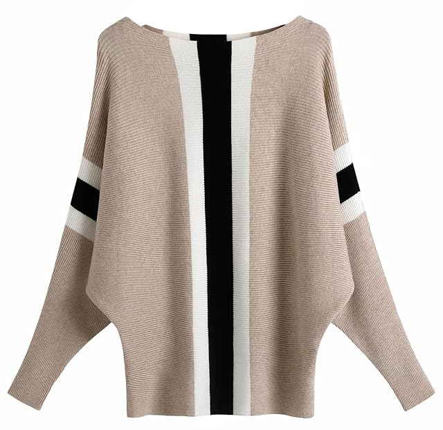 FULIER Women Oversized Boat Neck Batwing Sleeves Dolman Knitted Sweaters Lightweight Pullovers Tops One Size
